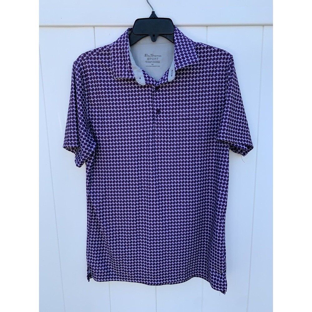Ben Sherman Sport Polo Shirt Mens Small Purple Geometric Stretch Golf